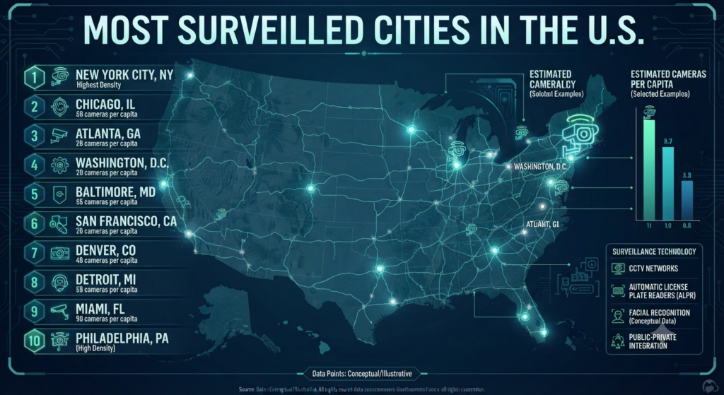 Most surveilled cities in the us